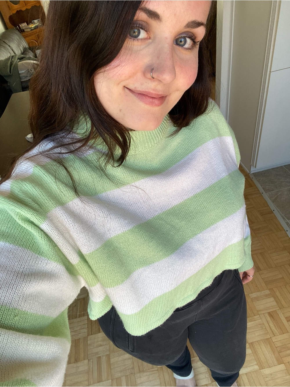 Streetwear Society Cropped Cowl Sweater in Light Green & White - Picture 7 of 12